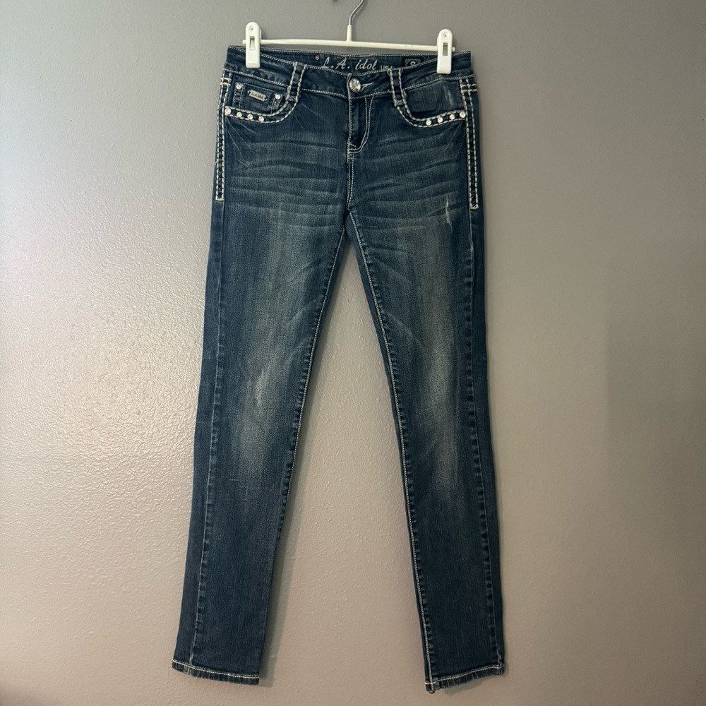 L.A. Idol Blue Skinny Jeans with Distressed Details